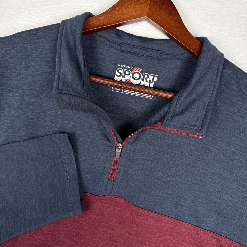 Marine Layer Weekend Sport Mens Large 1/4 Zip Pullover Colorblock Navy Burgundy